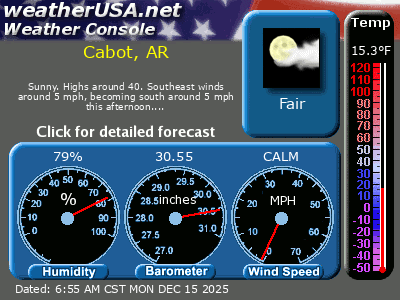 Click for Forecast for Cabot, Arkansas from weatherUSA Click for Forecast for Cabot, Arkansas from weatherUSA