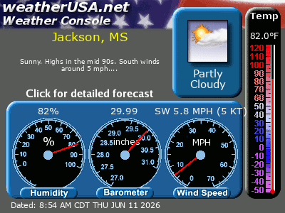 Click for Forecast for Jackson MS from weatherUSA.net Click for Forecast for Jackson MS from weatherUSA.net
