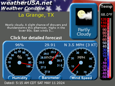 Click for Forecast for la grange, tx from weatherUSA.net