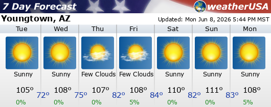 Click for Forecast for Youngtown, AZ from weatherUSA.net Click for Forecast for Youngtown, AZ from weatherUSA.net